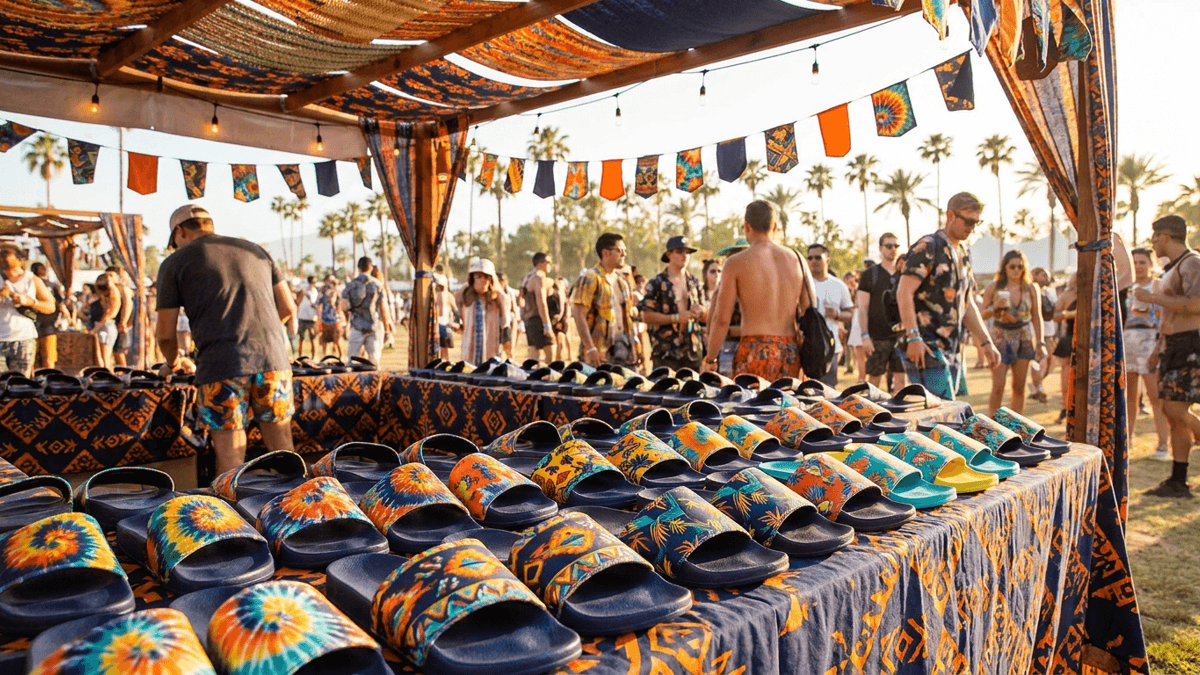 Beitragsbild: Badelatschen als Festival-Merchandise: vom Giveaway zum Verkaufsartikel im Fanshop