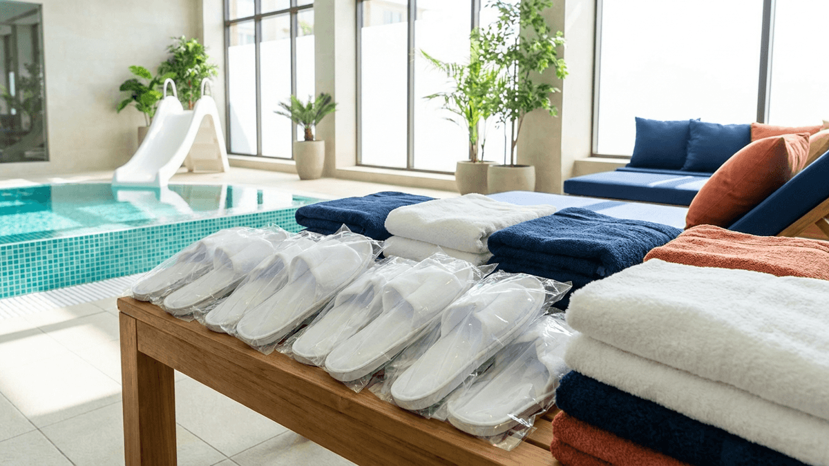 Beitragsbild: Hotel-Badeslipper mit Logo: Einweg oder Mehrweg für Spa und Wellness?