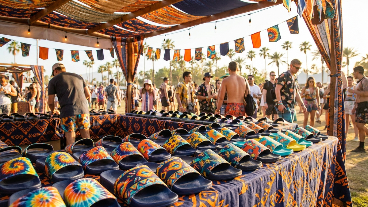 Beitragsbild: Badelatschen als Festival-Merchandise: vom Giveaway zum Verkaufsartikel im Fanshop