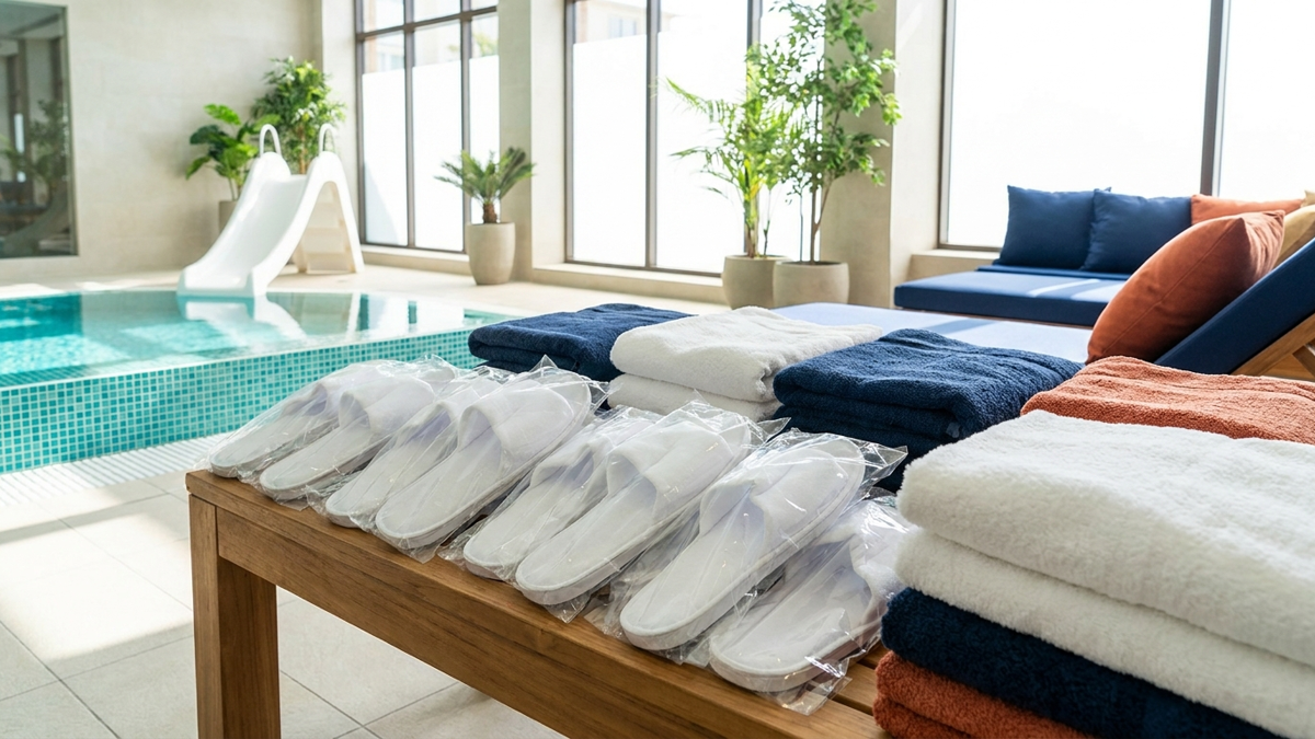 Beitragsbild: Hotel-Badeslipper mit Logo: Einweg oder Mehrweg für Spa und Wellness?